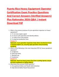 Puerto Rico Heavy Equipment Operator Certification Exam Practice Questions And Correct A