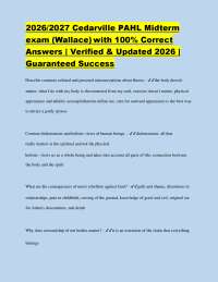 2026/2027 Cedarville PAHL Midterm exam (Wallace) with 100% Correct Answers | Verified & Up
