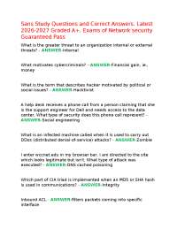 Sans Study Questions and Correct Answers. Latest 2026-2027 Graded A+, Exams of Network sec