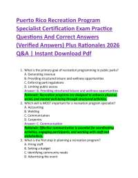 Puerto Rico Recreation Program Specialist Certification Exam Practice Questions And Corr