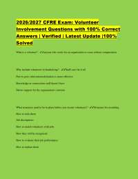 2026/2027 CFRE Exam: Volunteer Involvement Questions with 100% Correct Answers | Verified