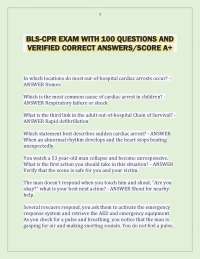 BLS-CPR EXAM WITH 100 QUESTIONS AND VERIFIED CORRECT ANSWERS/SCORE A+