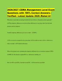 2026/2027 CGMA Management Level Exam Questions with 100% Correct Answers | Verified | Late