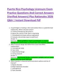 Puerto Rico Psychology Licensure Exam Practice Questions And Correct Answers (Verified A