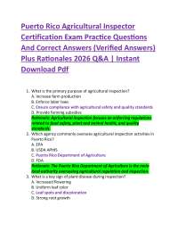 Puerto Rico Agricultural Inspector Certification Exam Practice Questions And Correct Ans