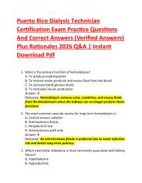 Puerto Rico Dialysis Technician Certification Exam Practice Questions And Correct Answer