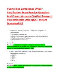 Puerto Rico Compliance Officer Certification Exam Practice Questions And Correct Answers