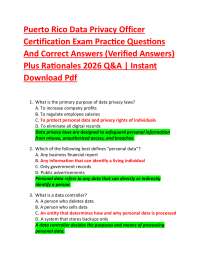 Puerto Rico Data Privacy Officer Certification Exam Practice Questions And Correct Answe