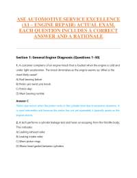 ASE AUTOMOTIVE SERVICE EXCELLENCE (A1 – ENGINE REPAIR) ACTUAL EXAM.