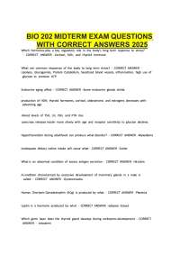 BIO 202 Midterm Exam Questions with Correct Answers 2026 | Human Anatomy & Physiology II T