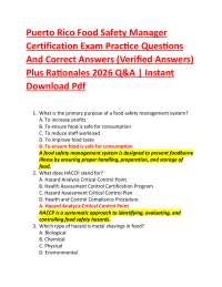 Puerto Rico Food Safety Manager Certification Exam Practice Questions And Correct Answer