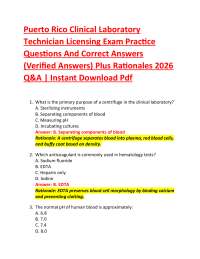 Puerto Rico Clinical Laboratory Technician Licensing Exam Practice Questions And Correct