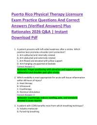 Puerto Rico Physical Therapy Licensure Exam Practice Questions And Correct Answers (Veri