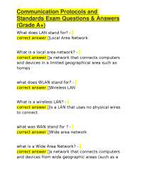 Communication Protocols and Standards Exam Questions & Answers (Grade A+)