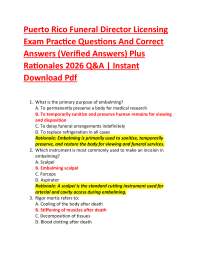 Puerto Rico Funeral Director Licensing Exam Practice Questions And Correct Answers (Veri