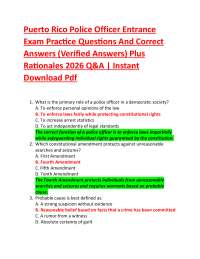 Puerto Rico Police Officer Entrance Exam Practice Questions And Correct Answers (Verifie