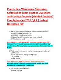 Puerto Rico Warehouse Supervisor Certification Exam Practice Questions And Correct Answe