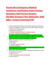 Puerto Rico Emergency Medical Technician Certification Exam Practice Questions And Corre