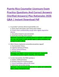 Puerto Rico Counselor Licensure Exam Practice Questions And Correct Answers (Verified An