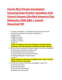 Puerto Rico Private Investigator Licensing Exam Practice Questions And Correct Answers (