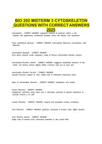 BIO 202 Midterm 3 Cytoskeleton Questions with Correct Answers 2026 | Human Anatomy & Physi