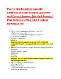 Puerto Rico Livestock Inspector Certification Exam Practice Questions And Correct Answer