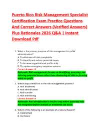 Puerto Rico Risk Management Specialist Certification Exam Practice Questions And Correct