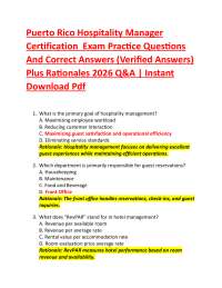 Puerto Rico Hospitality Manager Certification Exam Practice Questions And Correct Answe
