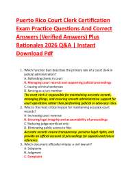 Puerto Rico Court Clerk Certification Exam Practice Questions And Correct Answers (Verif
