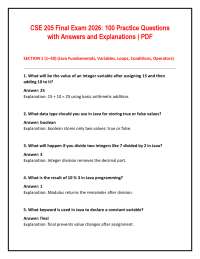 CSE 205 Final Exam 2026: 100 Practice Questions with Answers and Explanations | PDF