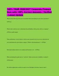 100% YEAR 2026/2027 Corporate Finance Quiz with 100% Correct Answers | Verified | Latest U