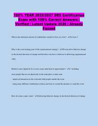 100% YEAR 2026/2027 DES Certification Exam with 100% Correct Answers | Verified | Latest U