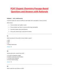 PCAT Organic Chemistry Passage-Based Questions and Answers with Rationale