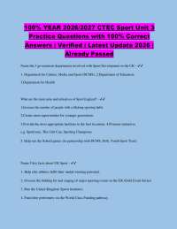 100% YEAR 2026/2027 CTEC Sport Unit 3 Practice Questions with 100% Correct Answers | Verif