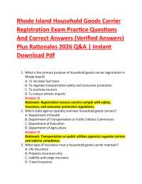 Rhode Island Household Goods Carrier Registration Exam Practice Questions And Correct An