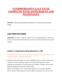 COMPREHENSIVE LSAT EXAM COMPLETE WITH ANSWER KEYS AND RATIONALES