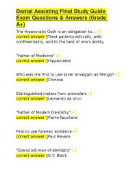 Dental Assisting Final Study Guide Exam Questions & Answers (Grade A+)