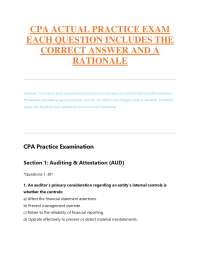 CPA ACTUAL PRACTICE EXAM EACH QUESTION INCLUDES THE CORRECT ANSWER AND A RATIONALE