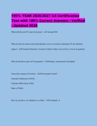 100% YEAR 2026/2027 CX Certification Test with 100% Correct Answers | Verified | Updated 2