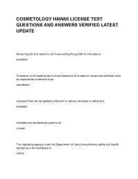 COSMETOLOGY HAWAII LICENSE TEST QUESTIONS AND ANSWERS VERIFIED LATEST UPDATE