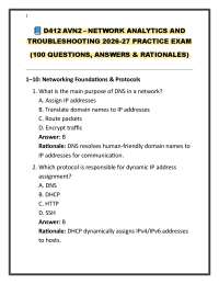 D412 AVN2 – NETWORK ANALYTICS AND TROUBLESHOOTING 2026-27 PRACTICE EXAM (100 QUESTIONS, AN