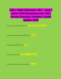 100% YEAR 2026/2027 CPT -- Quiz 1 Latest 2026 Questions with 100% Correct Answers| Verifie