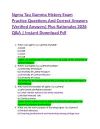 Sigma Tau Gamma History Exam Practice Questions And Correct Answers (Verified Answers) P