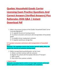 Quebec Household Goods Carrier Licensing Exam Practice Questions And Correct Answers (Ve