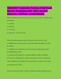 2026/2027 Corporate Finance Final Exam Review Questions with 100% Correct Answers | Verifi