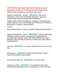 CPDT-KA Husbandry Exam with Questions and Answers, Exams of Training and Development 2026