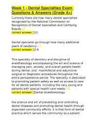 Week 1 - Dental Specialties Exam Questions & Answers (Grade A+)