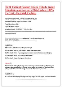 N212 Pathophysiology Exam 1 Study Guide Questions and Answers 2026 Update 100% Correct