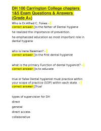 DH 100 Carrington College chapters 1&5 Exam Questions & Answers (Grade A+)
