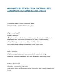 GALEN MENTAL HEALTH EXAM QUESTIONS AND ANSWERS / STUDY GUIDE LATEST UPDATE